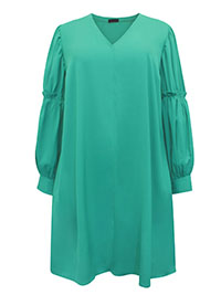 GREEN Balloon Frill Sleeve Swing Dress - Plus Size 12 to 24