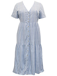 BLUE Stripe Print Tiered Midi Dress - Plus Size 14 to 32