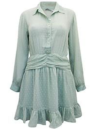 PALE-GREEN Frill Hem Dobby Shirt Dress - Size 8 to 10 (EU 34 to 36)