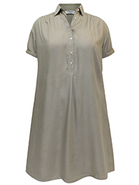 TRUFFLE Collared Button Front Short Sleeve Tunic Dress - Plus Size 12 to 18