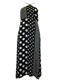 BLACK Mixed Spot Print Halterneck Dress - Size 8 to 12 (S to L)