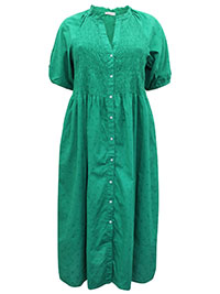 EMERALD Button Through Shirred Midi Dress - Plus Size 12 to 22