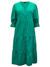 GREEN Cotton Button Through Dress - Plus Size 18 to 32