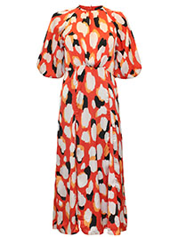 ORANGE Printed Puff Sleeve Midi Dress - Size 8 to 10 (S to M)