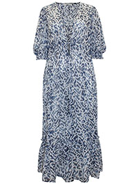 BLUE Animal Print Tie Front Beach Kaftan Dress - Size 10 to 18 (EU 36 to 44)