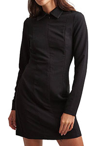BLACK Zip Front Long Sleeve Mini Dress - Size 6 to 14