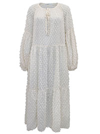 ECRU Fuzzy Textured Tiered Maxi Dress - Size 10 to 12 (EU 36 to 38)