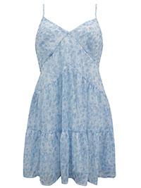 BLUE Strappy Frill Detail Chiffon Mini Dress - Size 8 to 18 (EU 34 to 44)