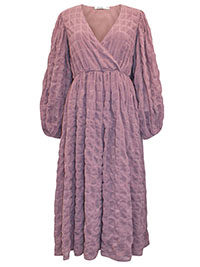 MAUVE Grid Check Blouson Sleeve Wrap Dress - Size 8 to 10 (EU 34 to 36)