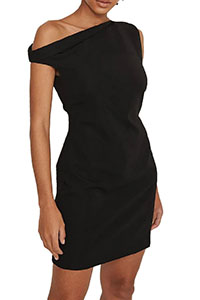 BLACK One Shoulder Mini Dress - Size 6 to 14 (EU 32 to 40)