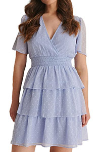 SKY-BLUE Dobby Tiered Wrap Mini Dress - Size 8 to 16 (EU 34 to 42)