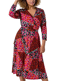 3VANS Curve RED Patchwork Floral Print Wrap Dress - Plus Size 16 to 26/28