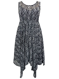 Curve BLACK Embellished Leaf Print Hanky Hem Dress - Plus Size 16 to 34/36