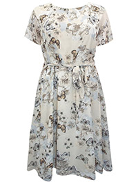 3VANS CREAM Butterfly Print Short Sleeve Belted Dress - Plus Size 16 to 32