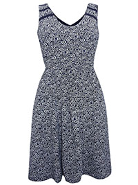 Fat Face NAVY Modal Blend Sleeveless Printed Dress - Size 6 to 18