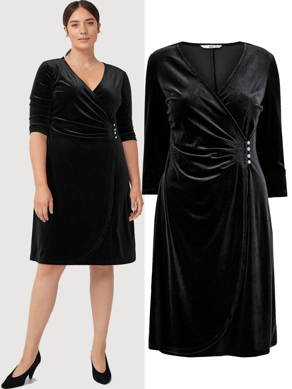 Ellos - - Ellos BLACK Velvet Wrap Dress - Plus Size 24/26 to 32/34 (EU ...