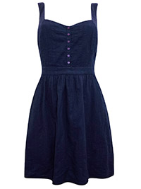Fat Face NAVY Pure Cotton Textured Fit & Flare Dress - Size 10 to 12
