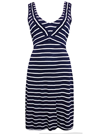Fat Face NAVY Sleeveless Striped Frill Jersey Dress - Size 14 to 16