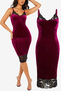 QU1Z PURPLE Velvet Bodycon Midi Dress - Size 6 to 14