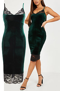 QU1Z GREEN Velvet Bodycon Midi Dress - Size 6 to 16