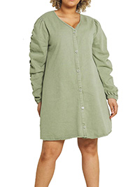 M1SSGUIDED GREEN Pure Cotton Ruched Sleeve Denim Dress - Plus Size 18 to 24