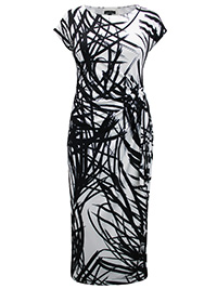 Ben d3 Lisi BLACK Printed Cap Sleeve Side Tie Midi Dress - Size 8 to 22