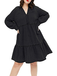 N3W L00K Curve BLACK Pleat Detail Smock Dress - Plus Size 18 to 26