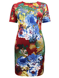 Yours Curvy WINE Floral Print Retro Tunic Dress - Size 8 to 18