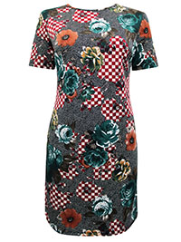 Yours Curvy RED Floral & Check Print Tunic Dress - Size 8 to 18