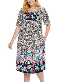 Only Necessities NATURAL Leopard Mixed Print Short Lounge Pocket Dress - Plus Size 16/18 to 40/42 (US M to 5X)
