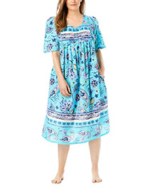 Only Necessities BLUE Mixed Print Short Lounge Pocket Dress - Plus Size 16/18 to 32/34 (US M to 3X)