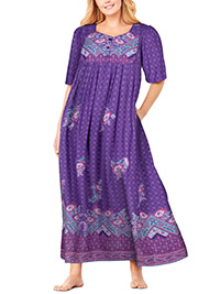 Only Necessities PURPLE Plum Burst Boho Border Mixed Print Long Lounger - Plus Size 16/18 to 44/46 (US M to 6X)