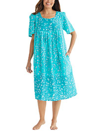 Only Necessities AQUA Aquamarine Floral Mixed Print Short Lounge Dress - Plus Size 20/22 to 40/42 (US L to 5X)