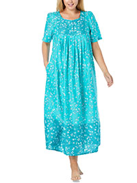 Only Necessities TURQUOISE Aquamarine Floral Mixed Print Long Lounger Dress - Plus Size 20/22 to 44/46 (US L to 6X)