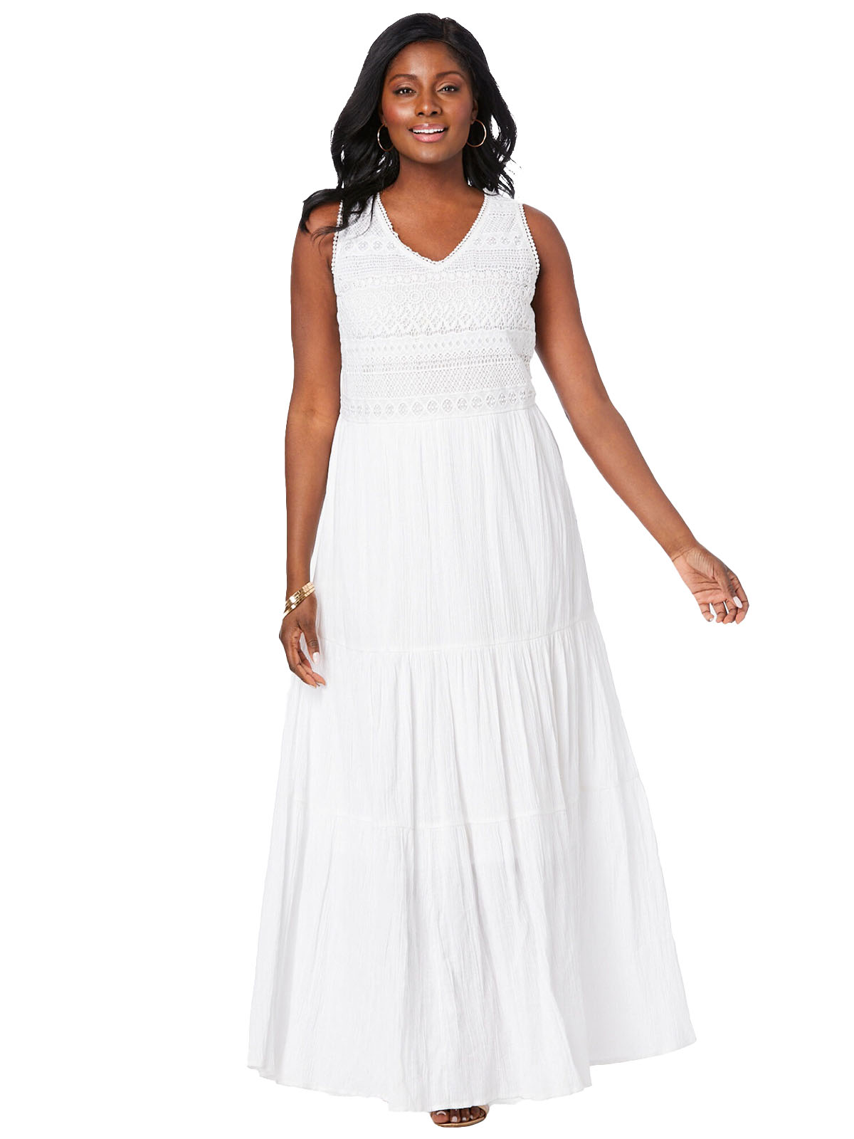 Jessica London - - Jessica London WHITE Tiered Maxi Dress - Plus Size ...