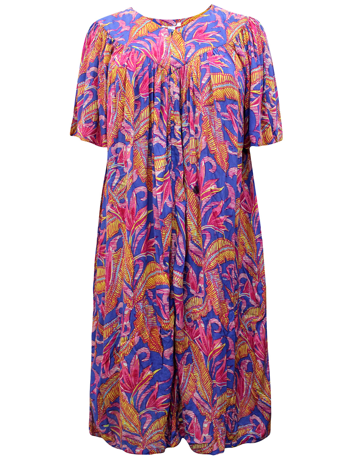 Go Softly - - Go Softly PINK Leaf Print Crinkled Zip-Front Patio Dress ...