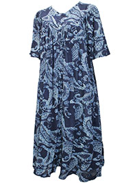 Go Softly NAVY Paisley Print Crinkled Zip-Front Dress - Size 6/8 to 26/28 (S to 3X)