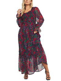RED Floral Print Tiered Shirred Maxi Dress - Plus Size 16 to 20