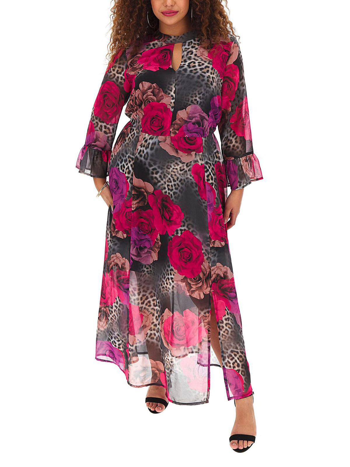Joanna Hope - - Joanna Hope BLACK Animal Rose Print Maxi Dress - Plus Size  16 to 18