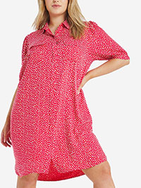Capsule RED Printed Puff Sleeve Shirt Dress - Plus Size 20 to 32