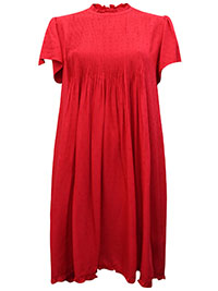 RED Pintuck Frill Trim Dress - Size 6 to 24