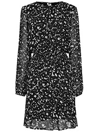 BLACK Floral Print Shirred Waist Dress - Size 12 to 16