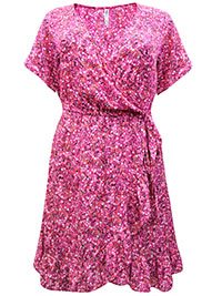 Maxi Blue PINK Floral Print Ruffle Wrap Dress - Plus Size 18 to 28