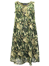 Jennifer Lauren GREEN Sleeveless Camo Embellished Shift Dress - Plus Size 12 to 22 (US M to 3X)