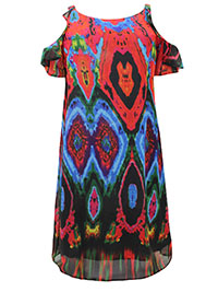 RED Printed Cold Shoulder Dress - Plus Size 12 to 22 (M to 3X)