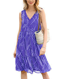 Blancheporte PURPLE Printed Button Through Tiered Dress - Size 8 to 26 (EU 36 to 54)