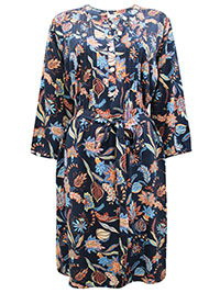 NAVY Oriental Floral Pleat Front Belted Dress - Size 10 to 20