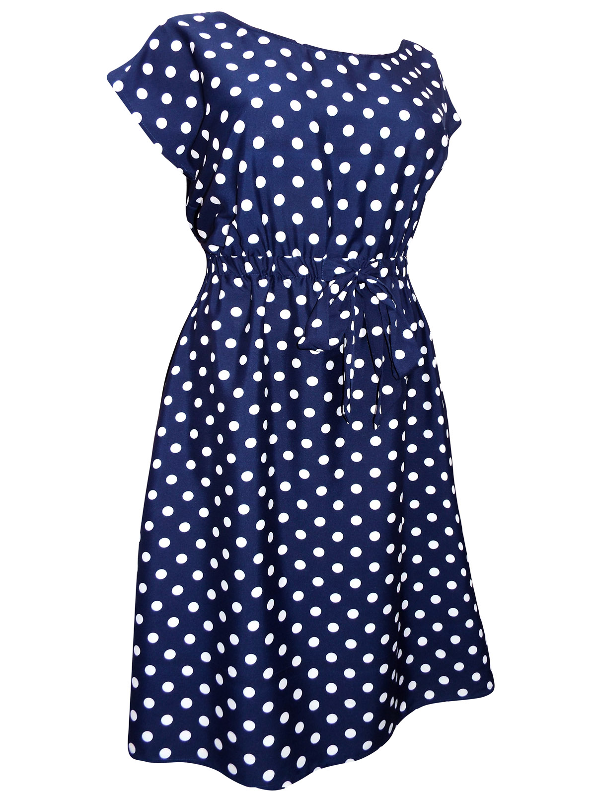 eaonplus Navy Polka-Dot Cap Sleeve Tea Dress - Plus Size 18/20 to 30/32