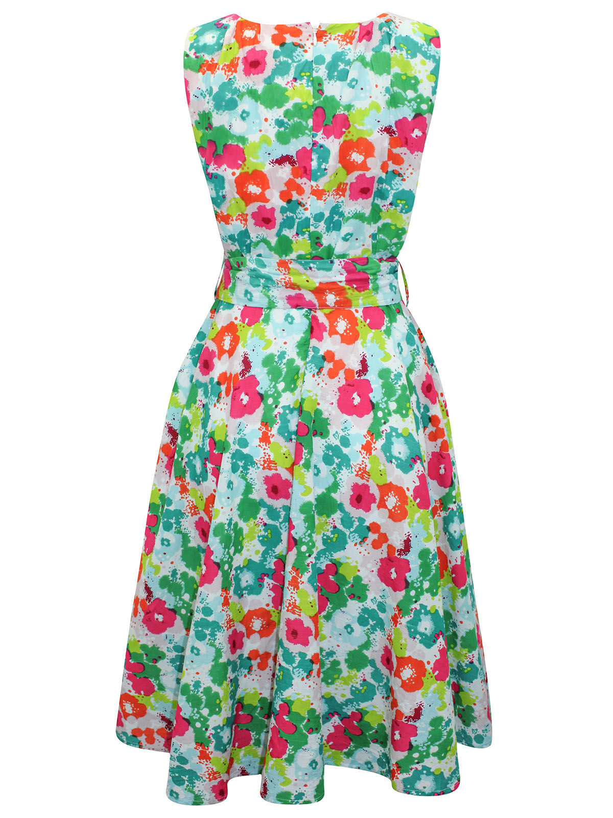 Nina Murati - - Nina Murati GREEN Floral Print Fit & Flare Belted Dress ...