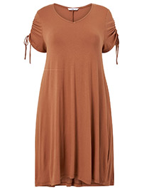 Ellos BROWN Doreen Ruched Sleeve Dress - Plus Size 16/18 to 28/30 (EU 42/44 to 54/56)